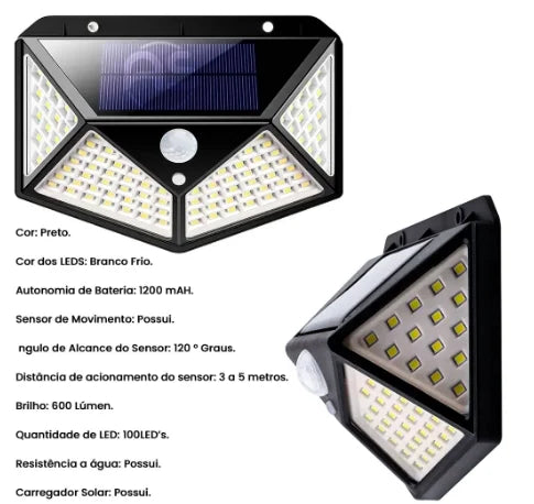 Luminária Solar, sensor de movimento 100 Leds resistente a água.