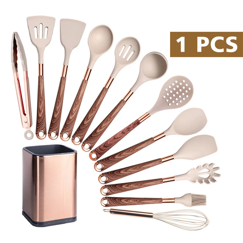 Utensílios de cozinha de silicone antiaderente.